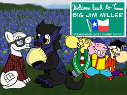 Size: 2732x2048 | Tagged: safe, artist:captshowtime, derpibooru import, oc, oc:detective justice, earth pony, pegasus, background, cartoon, cartoon network, clothes, commission, crossover, ed edd n eddy, glasses, harmony con, jawbreaker, jim miller, necktie, shirt, suite, texas