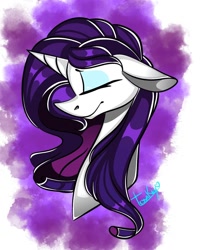 Size: 1080x1350 | Tagged: safe, artist:tessa_key_, derpibooru import, rarity, pony, unicorn, abstract background, bust, colored, eyes closed, female, horn, makeup, mare, signature, smiling, solo