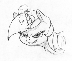 Size: 1151x975 | Tagged: safe, artist:dilarus, ponerpics import, lyra heartstrings, pony, unicorn, black and white, deleted from derpibooru, fanfic art, female, grayscale, magic, mare, monochrome, simple background, sketch, tongue, tongue out, traditional art, white background