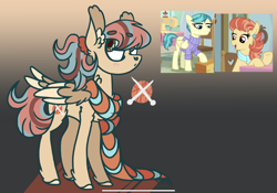 Size: 2388x1668 | Tagged: safe, artist:caramelbolt24, derpibooru import, screencap, aunt holiday, auntie lofty, oc, oc:knitted sweater, pegasus, pony, the last crusade, abstract background, clothes, ear fluff, ears, female, magical lesbian spawn, mare, offspring, parent:aunt holiday, parent:auntie lofty, parents:lofty day, pegasus oc, scarf, screencap reference, signature, wings