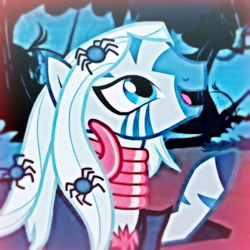 Size: 399x399 | Tagged: safe, derpibooru import, edit, screencap, zecora, spider, zebra, luna eclipsed, accessories, clothes, costume, cropped, cute, female, icon, looking offscreen, mare, nightmare night costume, open mouth, profile picture, raised hoof, raised leg, smiling, solo, talking, zecorable