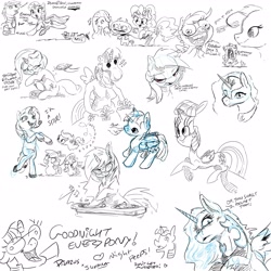 Size: 3200x3200 | Tagged: safe, artist:dilarus, artist:jessi_lionheart, ponerpics import, apple bloom, dj pon-3, fluttershy, pinkie pie, princess luna, rainbow dash, rarity, scootaloo, sweetie belle, twilight sparkle, twilight sparkle (alicorn), vinyl scratch, alicorn, anthro, earth pony, pegasus, pony, unicorn, collaboration, comic:the many faces of twilight sparkle, boop, deleted from derpibooru, dialogue, disembodied hand, drawpile, exclamation point, female, filly, food, hand, heart, mare, music notes, pie, signature, simple background, sketch, toothbrush, white background