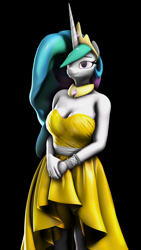 Size: 1216x2160 | Tagged: safe, artist:litterpaws, derpibooru exclusive, derpibooru import, princess celestia, anthro, 3d, breasts, clothes, dress, female, hands in lap, princess breastia, source filmmaker, wingless, wingless anthro