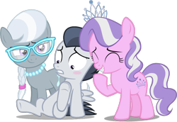 Size: 1017x698 | Tagged: safe, artist:deserter, artist:frownfactory, artist:liggliluff, artist:ready2fail, derpibooru import, edit, edited edit, editor:slayerbvc, diamond tiara, rumble, silver spoon, earth pony, pegasus, pony, blushing, colt, featureless crotch, female, filly, giggling, glasses, jewelry, looking down, male, necklace, raised hoof, raised leg, simple background, sitting, smug, spread legs, spreading, tiara, transparent background, underhoof, vector, vector edit