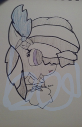 Size: 480x734 | Tagged: safe, artist:endermanlover102, ponerpics import, silver spoon, earth pony, pony, bust, crossover, ear piercing, earring, feather, fusion, jewelry, necklace, piercing, solo, tongue, tongue out, traditional art, watermark