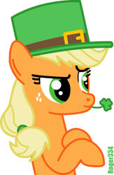 Size: 400x612 | Tagged: safe, artist:roger334, derpibooru import, applejack, earth pony, pony, hat, holiday, saint patrick's day, shamrock, simple background, solo, transparent background