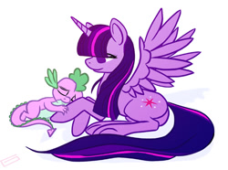 Size: 575x427 | Tagged: safe, artist:gingersnap913, ponerpics import, spike, twilight sparkle, twilight sparkle (alicorn), alicorn, pony, deleted from derpibooru, female, mare, spikelove