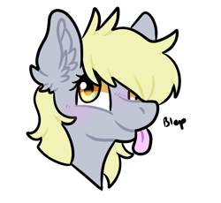 Size: 743x685 | Tagged: safe, artist:yourpennypal, derpibooru import, derpy hooves, pegasus, pony, :p, blushing, bust, cute, derpabetes, ear fluff, ears, female, looking at you, portrait, raspberry, simple background, solo, tongue, tongue out, transparent background