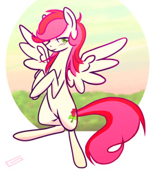 Size: 500x554 | Tagged: safe, artist:gingersnap913, ponerpics import, roseluck, pegasus, pony, blushing, deleted from derpibooru, female, lidded eyes, mare, race swap, sitting, solo