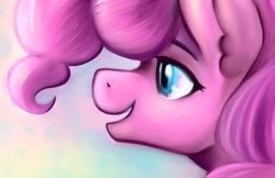 Size: 1224x792 | Tagged: safe, artist:gingersnap913, ponerpics import, pinkie pie, earth pony, pony, bust, deleted from derpibooru, female, mare, portrait, profile, smiling, solo