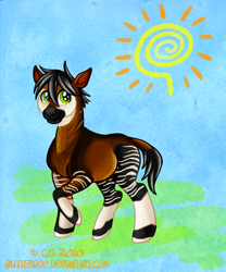 Size: 1007x1209 | Tagged: safe, artist:guttergoo, ponerpics import, oc, oc only, oc:baldev indrajit, okapi, original species, solo, stripes