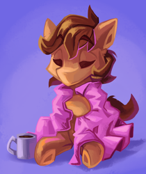 Size: 1538x1831 | Tagged: safe, artist:saxopi, derpibooru import, oc, oc:lapsus, earth pony, pony, blanket, coffee