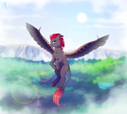 Size: 1675x1500 | Tagged: safe, artist:margony, derpibooru import, oc, oc only, oc:tan-dreamstiller, pony, artificial wings, augmented, leonine tail, solo, wings