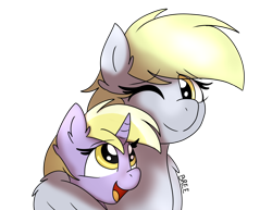 Size: 3300x2550 | Tagged: safe, artist:breebree, derpibooru import, derpy hooves, dinky hooves, equestria's best mother, female, happy, mother and child, mother and daughter, parent and child, simple background, transparent background
