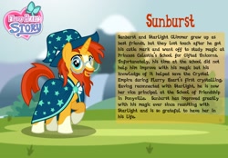 Size: 3014x2102 | Tagged: safe, artist:aleximusprime, derpibooru import, sunburst, pony, unicorn, flurry heart's story, alternate hairstyle, beard, cape, character card, clothes, facial hair, glasses, hat, male, older, older sunburst, stallion, sunburst the bearded, wizard hat