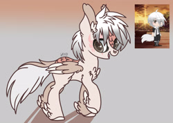 Size: 2286x1628 | Tagged: safe, artist:caramelbolt24, derpibooru import, human, kirin, pony, abstract background, chest fluff, clothes, duo, ear fluff, ears, feathered fetlocks, gacha life, kirin-ified, open mouth, ponified, raised hoof, raised leg, species swap, winged kirin