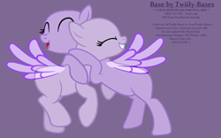 Size: 1424x888 | Tagged: safe, artist:pegasski, artist:shiibases, derpibooru import, oc, oc only, pegasus, pony, bald, base, duo, eyelashes, eyes closed, female, hug, mare, open mouth, pegasus oc, purple background, simple background, wings