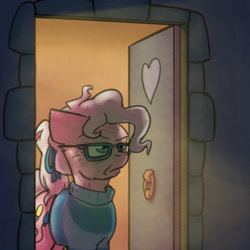 Size: 800x800 | Tagged: safe, artist:captainhoers, derpibooru import, pinkie pie, earth pony, the sunjackers, angry, clothes, cyberpunk, elderly, female, mare, older, older pinkie pie, sad, sweater