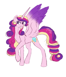 Size: 917x1072 | Tagged: safe, artist:skruxghost, derpibooru import, princess cadance, alicorn, pony, cutie mark, female, horn, looking at you, mare, raised hoof, raised leg, simple background, solo, spread wings, white background, wings