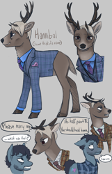 Size: 819x1275 | Tagged: safe, artist:charlie-bad-touch, twibooru import, oc, oc only, deer, earth pony, pony, beard, clothes, deerified, deleted from derpibooru, earth pony oc, facial hair, hannibal, hannibal lecter, male, ponified, shipping, stag, suit, will graham