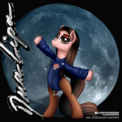 Size: 1500x1500 | Tagged: safe, artist:aldobronyjdc, derpibooru import, earth pony, pony, album cover, arms wide open, clothes, digital art, dua lipa, female, future nostalgia, looking at you, moon, ponified, ponified album cover, simple background, solo, standing up