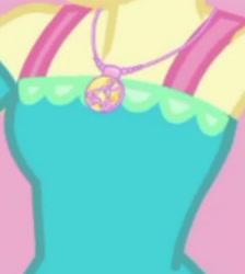 Size: 1920x2144 | Tagged: safe, derpibooru import, screencap, fluttershy, best in show: the victory lap, better together, equestria girls, boobshot, breasts, cropped, geode of fauna, jewelry, magical geodes, necklace