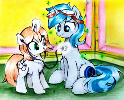 Size: 996x803 | Tagged: safe, artist:liaaqila, derpibooru import, oc, oc only, oc:healing touch, oc:rym, pony, unicorn, checkup, commission, cute, female, filly, healing, magic, stethoscope