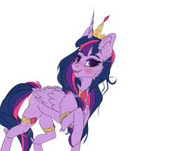 Size: 4000x3423 | Tagged: safe, artist:sugarypolecat, derpibooru import, twilight sparkle, twilight sparkle (alicorn), alicorn, pony, blushing, colored, crown, flat colors, horn, jewelry, painted hooves, purple eyes, purple mane, regalia, simple background, smiling, solo, transparent background, wings