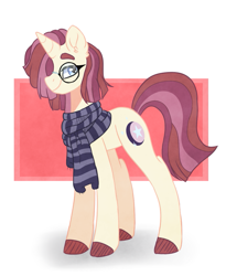 Size: 823x1005 | Tagged: safe, artist:iheyyasyfox, derpibooru import, oc, oc only, oc:gabby swirls, pony, unicorn, clothes, female, glasses, mare, offspring, parent:comet tail, parent:moondancer, parents:cometdancer, scarf, solo