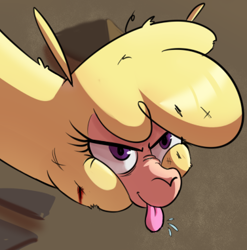 Size: 377x381 | Tagged: safe, artist:hitsuji, derpibooru import, paprika paca, alpaca, them's fightin' herds, angry, blood, bust, community related, looking up, portrait, raspberry, reaction image, solo, tongue, tongue out