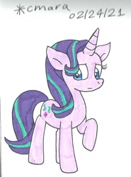 Size: 744x1004 | Tagged: safe, artist:cmara, derpibooru import, starlight glimmer, pony, unicorn, female, mare, raised hoof, raised leg, simple background, solo, traditional art, white background