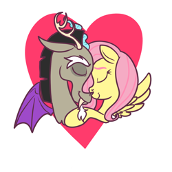 Size: 1200x1200 | Tagged: safe, artist:erenerakhard, derpibooru import, discord, fluttershy, draconequus, pegasus, pony, digital art, discoshy, female, heart, hug, male, nuzzling, shipping, simple background, straight, transparent background