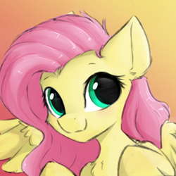 Size: 1120x1120 | Tagged: safe, artist:d.w.h.cn, derpibooru import, fluttershy, pegasus, pony, bust, chest fluff, cute, daaaaaaaaaaaw, female, gradient background, looking at you, mare, portrait, shyabetes, solo