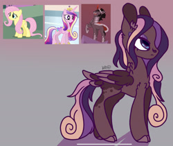Size: 1980x1668 | Tagged: safe, artist:caramelbolt24, derpibooru import, fluttershy, king sombra, oc, alicorn, pegasus, pony, unicorn, abstract background, cloven hooves, ear fluff, ears, female, horn, laughing, male, mare, multiple parents, parent:fluttershy, parent:king sombra, parent:princess cadance, pegasus oc, raised hoof, raised leg, screencap reference, signature, stallion, two toned wings, wings