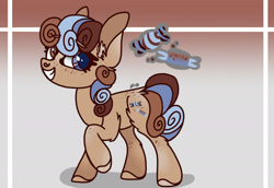 Size: 2388x1639 | Tagged: safe, artist:caramelbolt24, derpibooru import, oc, oc only, oc:candied cinnamon, earth pony, pony, chest fluff, ear fluff, ears, earth pony oc, eyelashes, female, grin, heterochromia, magical lesbian spawn, mare, offspring, parent:pinkie pie, parent:rarity, parents:raripie, smiling, solo