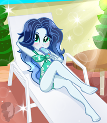 Size: 1448x1668 | Tagged: safe, artist:skyfallfrost, derpibooru import, oc, oc:azure blush, equestria girls, clothes, food, one-piece swimsuit, popsicle, solo, swimsuit