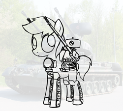 Size: 3000x2708 | Tagged: safe, artist:superderpybot, original species, pony, anti-aircraft gun, black and white, gepard 1a2, grayscale, monochrome, ponified, ponified vehicle, sketch, solo, tank pony