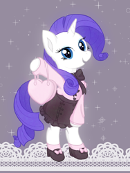 Size: 1200x1600 | Tagged: safe, artist:podiponi, derpibooru import, rarity, pony, unicorn, bipedal, clothes, female, heart, looking at you, mare, open mouth, shoes, skirt, socks, solo