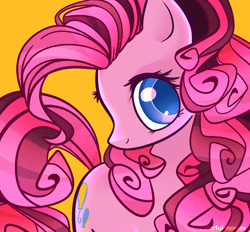 Size: 2500x2316 | Tagged: safe, artist:watchoutoprah, derpibooru import, pinkie pie, earth pony, pony, colored pupils, cute, diapinkes, female, high res, mare, ponk, simple background, solo, yellow background