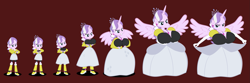 Size: 2001x664 | Tagged: safe, artist:magerblutooth, derpibooru import, diamond tiara, alicorn, anthro, equestria girls, alicornified, ascension enhancement, big breasts, breast expansion, breasts, brown background, cleavage, clothes, clothing transformation, commission, diamond titiara, dress, ear piercing, earring, gown, grin, grope, growth, hairclip, huge breasts, human to anthro, jewelry, looking at you, necklace, piercing, race swap, remote, self grope, simple background, smiling, spread wings, story included, tiara, tiaracorn, transformation, transformation sequence, wings