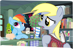 Size: 349x234 | Tagged: safe, artist:nelnobody, derpibooru import, derpy hooves, rainbow dash, pegasus, pony, book, hoof on chin