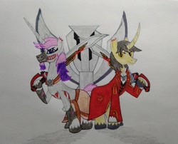 Size: 2897x2340 | Tagged: safe, artist:bsw421, derpibooru import, oc, oc:captain marvelous, oc:tormenta, pony, undead, unicorn, zombie, zombie pony, clothes, curved horn, egypt, egyptian, egyptian pony, horn, photo, pirate, power rangers, saber, skirt, super sentai, weapon