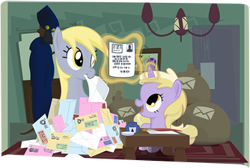 Size: 349x234 | Tagged: safe, artist:nelnobody, derpibooru import, derpy hooves, dinky hooves, pegasus, pony, unicorn, envelope, female, magic, mail, mother and child, mother and daughter, parent and child