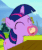 Size: 276x325 | Tagged: safe, derpibooru import, edit, edited screencap, screencap, twilight sparkle, unicorn, sparkle's seven, animated, apple, female, filly, filly twilight sparkle, food, reversed, younger