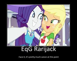 Size: 1075x860 | Tagged: safe, artist:thejboy88, derpibooru import, edit, edited screencap, screencap, applejack, rarity, better together, camping must-haves, equestria girls, 2019, female, lesbian, motivational poster, rarijack, shipping