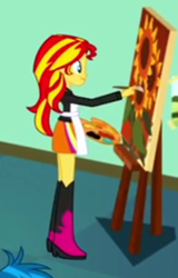 Size: 250x390 | Tagged: safe, derpibooru import, screencap, sunset shimmer, eqg summertime shorts, equestria girls, the art of friendship, cropped