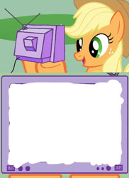 Size: 400x549 | Tagged: safe, derpibooru import, edit, applejack, earth pony, pony, 1000 hours in ms paint, bad edit, exploitable meme, meme, meme template, obligatory pony, solo, tv meme