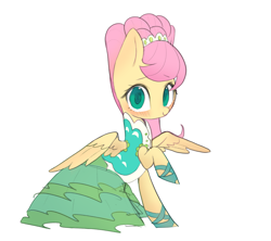 Size: 4393x3906 | Tagged: safe, artist:choyamy, derpibooru import, fluttershy, pegasus, pony, green isn't your color, absurd resolution, alternate hairstyle, blushing, clothes, cute, dress, female, looking at you, mare, shyabetes, simple background, solo, white background