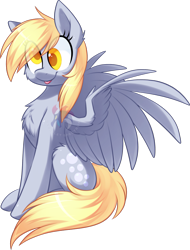 Size: 1423x1870 | Tagged: safe, artist:scarlet-spectrum, derpibooru import, derpy hooves, pegasus, pony, :p, cheek fluff, chest fluff, colored pupils, cute, derpabetes, ear fluff, ears, female, leg fluff, mare, obtrusive watermark, simple background, sitting, solo, tongue, tongue out, transparent background, watermark
