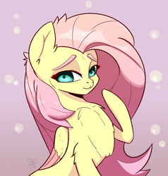 Size: 2731x2867 | Tagged: safe, artist:inkypuso, derpibooru import, fluttershy, pegasus, pony, abstract background, blushing, chest fluff, colored wings, cute, daaaaaaaaaaaw, female, high res, looking at you, mare, shyabetes, solo, wings